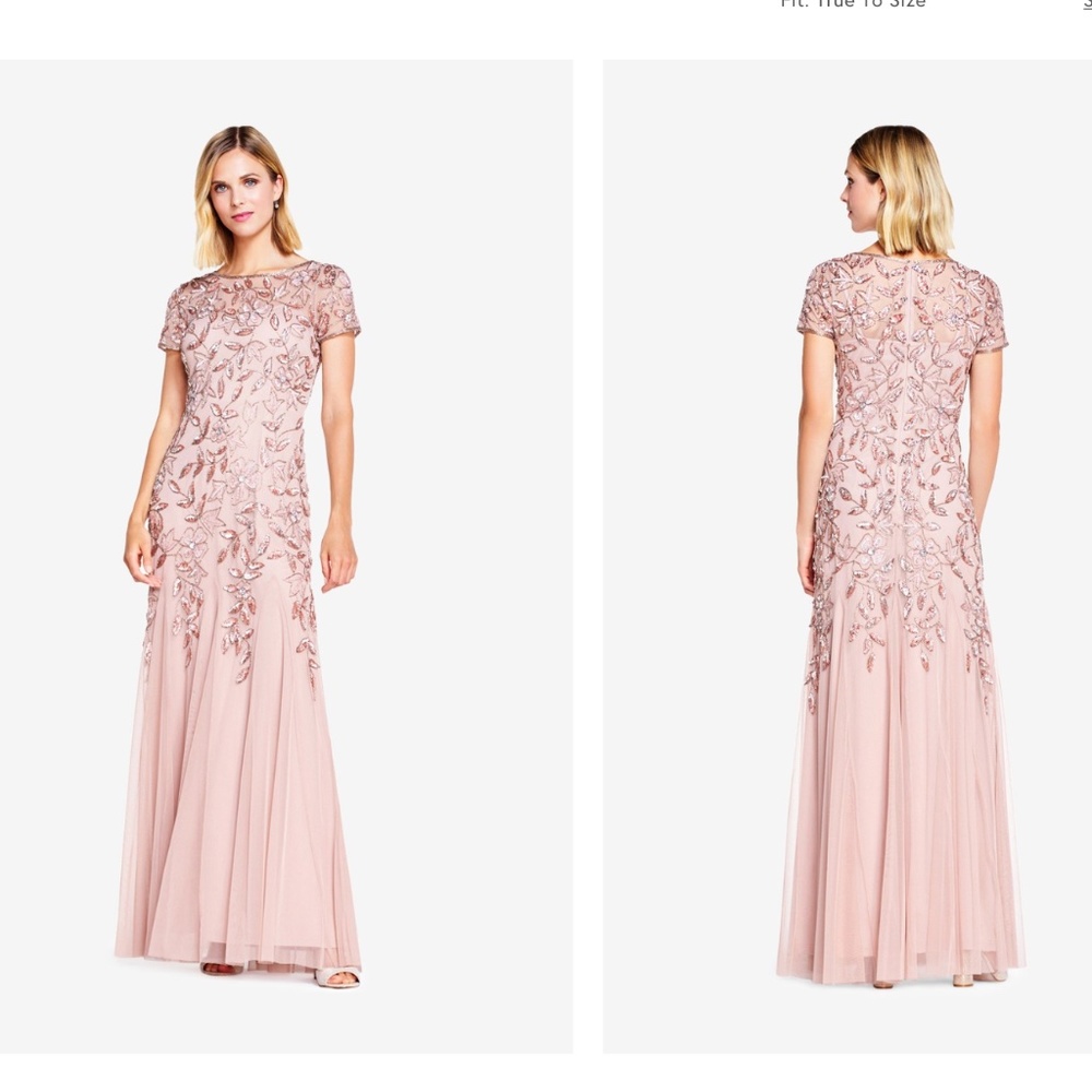 Adrianna Papell Floral Beaded Gown in Rose Gold